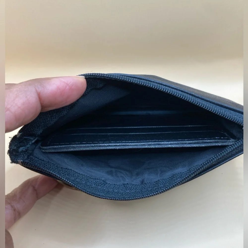Rolfs Black Cowhide Leather Change Purse/Card Holder/Key Ring with Zip Pockets